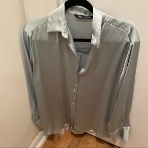 Green Satin Button Down